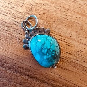 Authentic vintage turquoise 925 silver pendant 1”